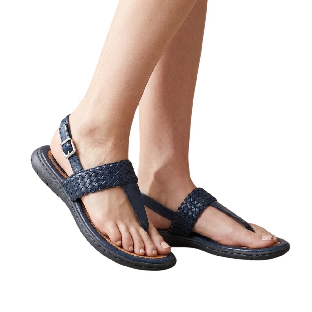 B.O.C. Women's Size 8M Navy Excellent Woven Casual Slingback Flats Thong Sandals